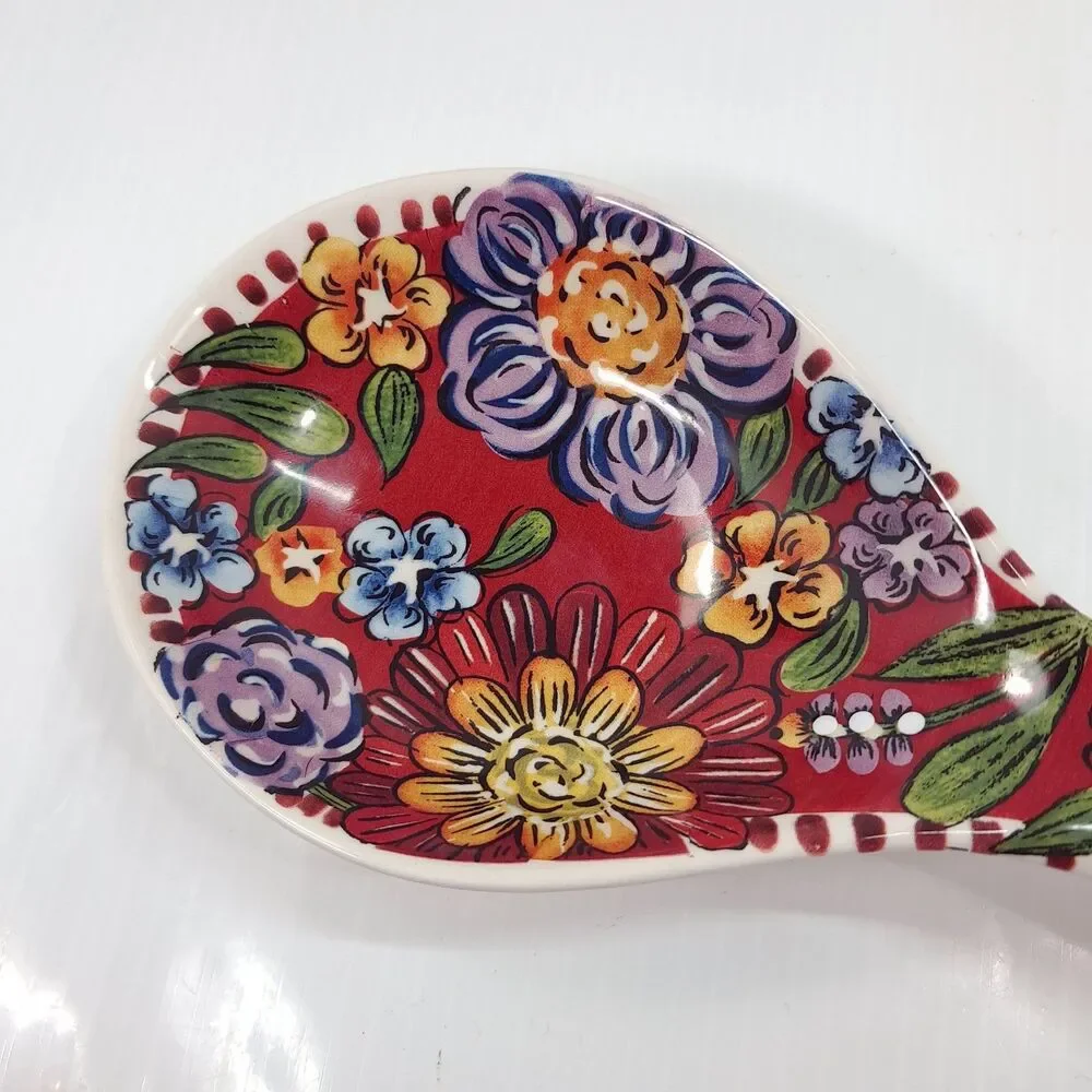 Dolly Parton Spoon rest red Garden floral Country flowers ceramic earthenware